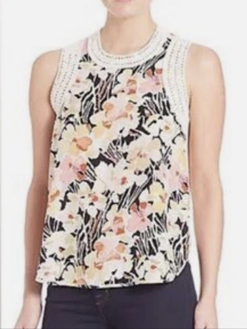 Elizabeth And James Vivi Crochet Trim Silk Top in Floral Size Small